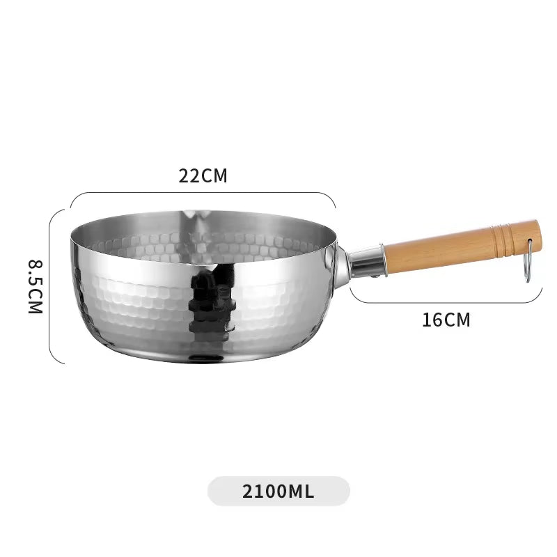 430 Stainless Steel Pan Snow Pan Wooden Handle Stew Pots Fry Wok Saucepan Milk Pot Kitchen Utensils Practical Cookware Japanese