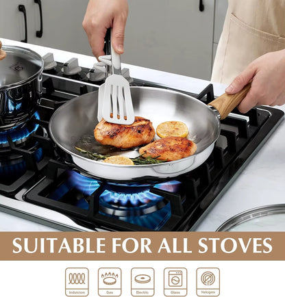 Stainless Steel Frying Pan Set of 3, 8"&10"&12" Stainless Steel Pans Set with Heat-Resistant Bakelite Handle