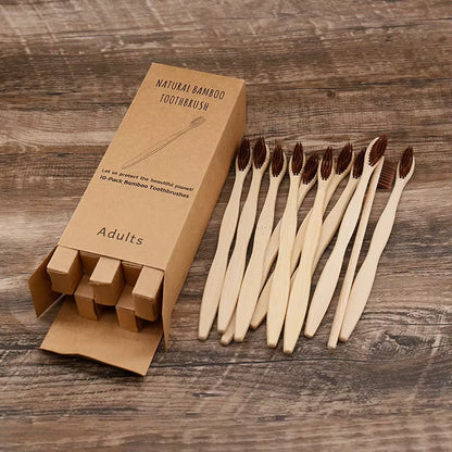 10 Pcs Bpa-Free Soft Bamboo Toothbrushes Biodegradable Natural Bamboo Charcoal Toothbrushes Environmentally Friendly Compostabl