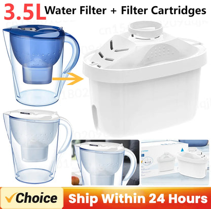 3.5L Water Filter + Water Filter Jug Cartridges Household Kitchen Activated Carbon Filter Water Purifier Filter Cartridges