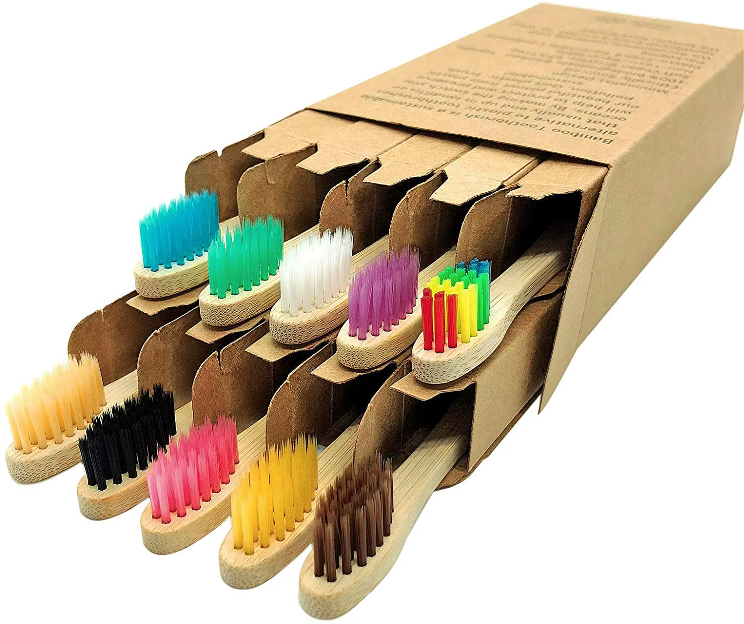 10 Pcs Bpa-Free Soft Bamboo Toothbrushes Biodegradable Natural Bamboo Charcoal Toothbrushes Environmentally Friendly Compostabl