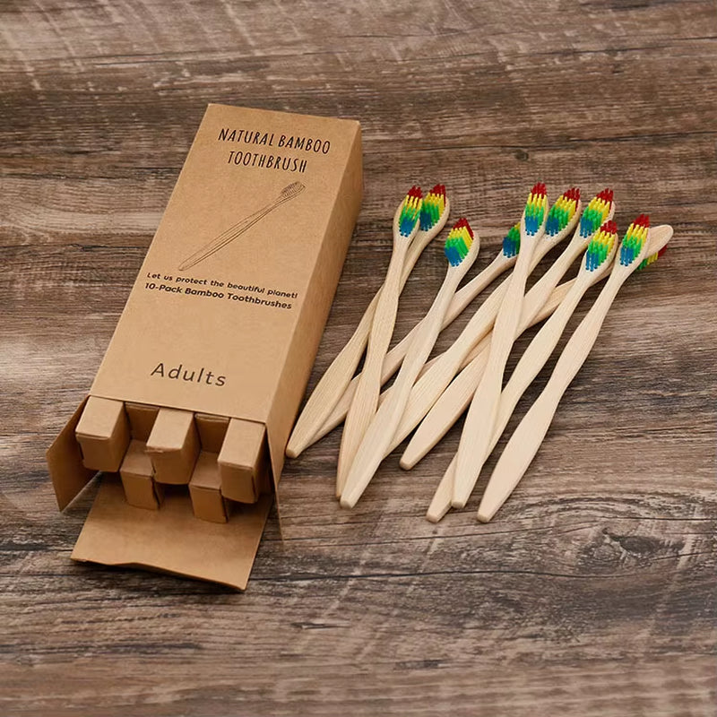 10 Pcs Bpa-Free Soft Bamboo Toothbrushes Biodegradable Natural Bamboo Charcoal Toothbrushes Environmentally Friendly Compostabl