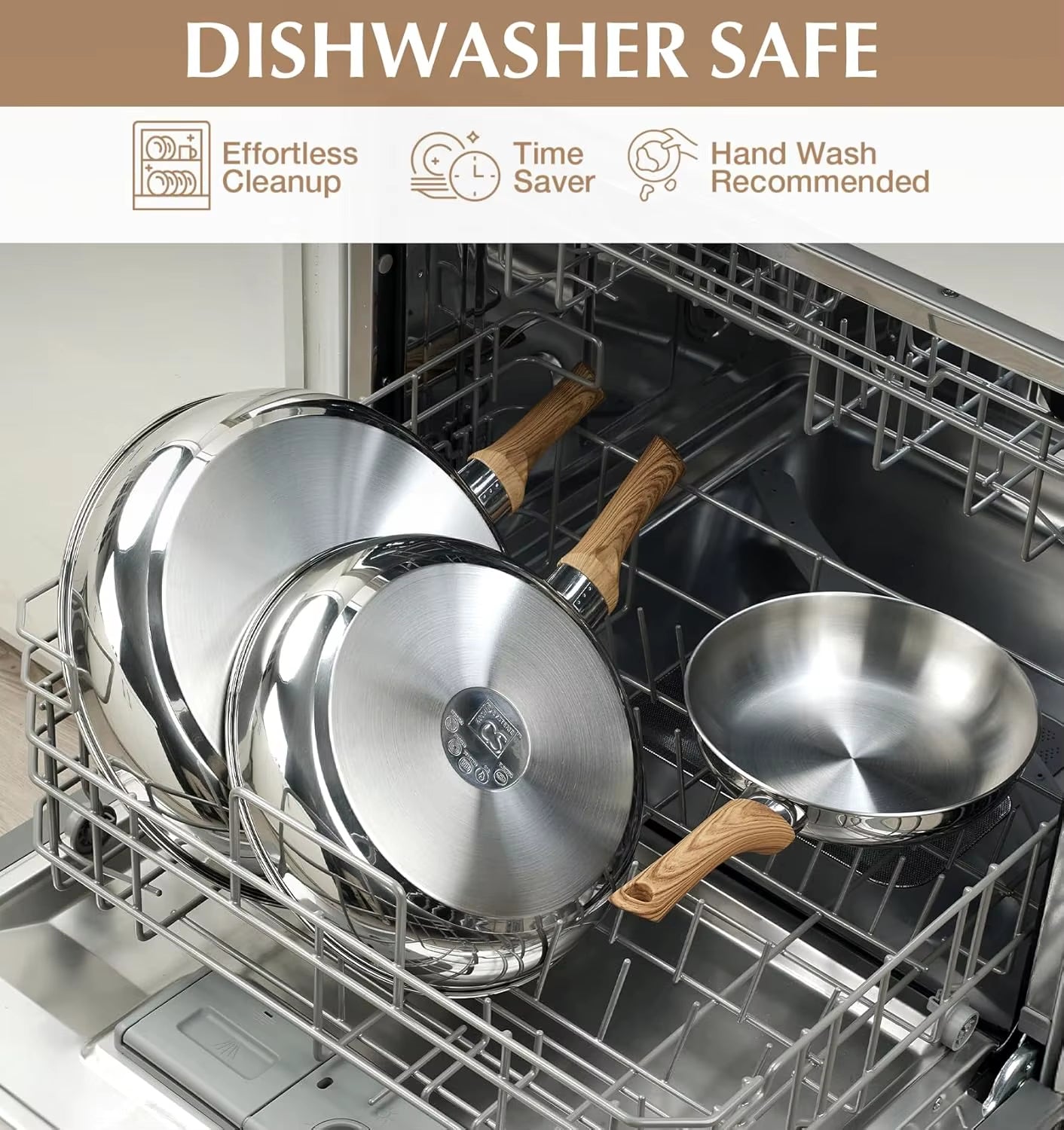 Stainless Steel Frying Pan Set of 3, 8"&10"&12" Stainless Steel Pans Set with Heat-Resistant Bakelite Handle