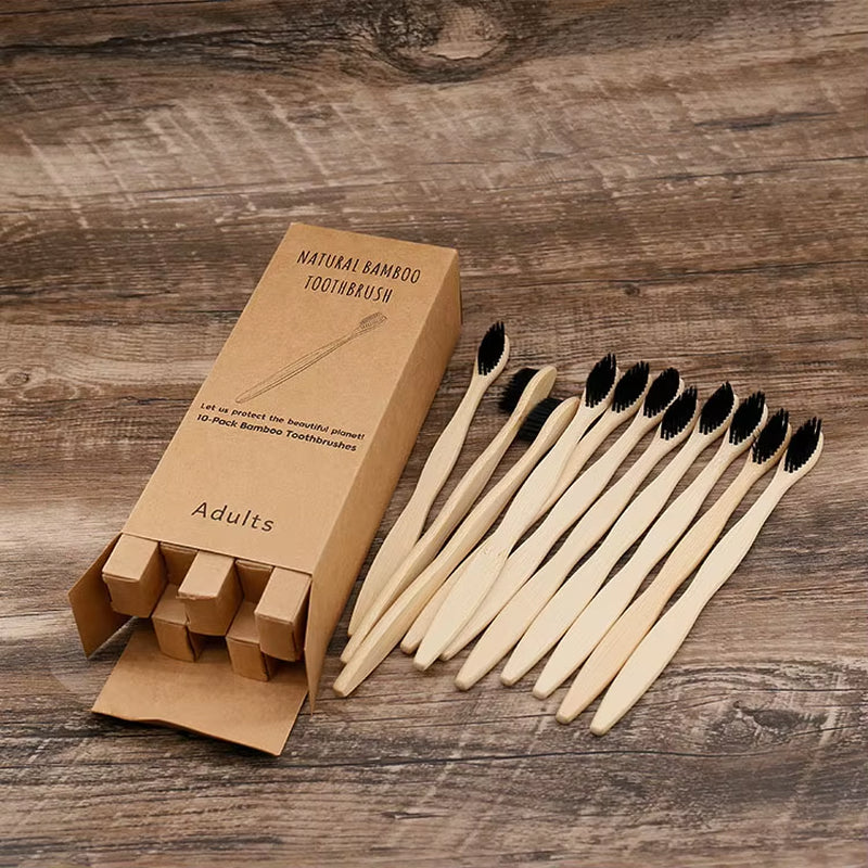 10 Pcs Bpa-Free Soft Bamboo Toothbrushes Biodegradable Natural Bamboo Charcoal Toothbrushes Environmentally Friendly Compostabl