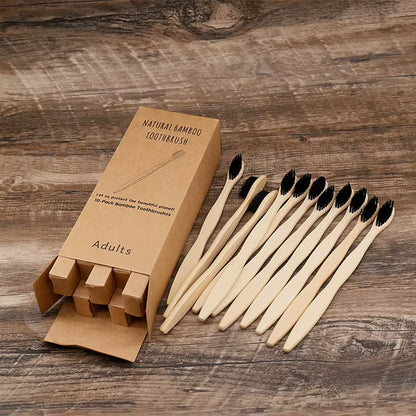10 Pcs Bpa-Free Soft Bamboo Toothbrushes Biodegradable Natural Bamboo Charcoal Toothbrushes Environmentally Friendly Compostabl