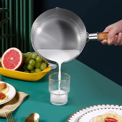 430 Stainless Steel Pan Snow Pan Wooden Handle Stew Pots Fry Wok Saucepan Milk Pot Kitchen Utensils Practical Cookware Japanese