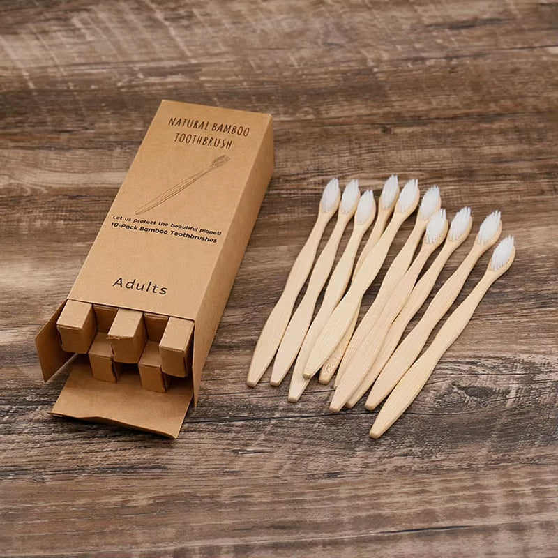 10 Pcs Bpa-Free Soft Bamboo Toothbrushes Biodegradable Natural Bamboo Charcoal Toothbrushes Environmentally Friendly Compostabl