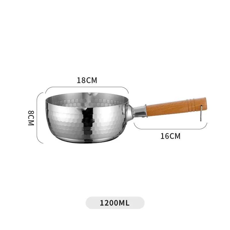 430 Stainless Steel Pan Snow Pan Wooden Handle Stew Pots Fry Wok Saucepan Milk Pot Kitchen Utensils Practical Cookware Japanese