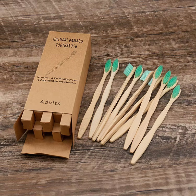 10 Pcs Bpa-Free Soft Bamboo Toothbrushes Biodegradable Natural Bamboo Charcoal Toothbrushes Environmentally Friendly Compostabl