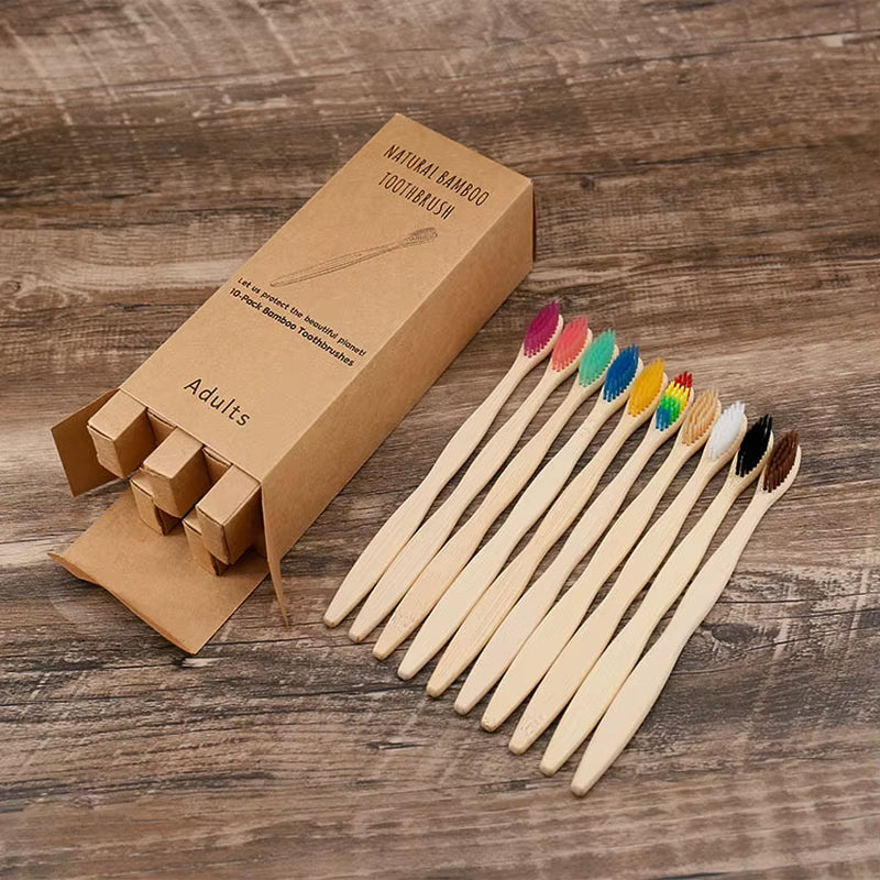 10 Pcs Bpa-Free Soft Bamboo Toothbrushes Biodegradable Natural Bamboo Charcoal Toothbrushes Environmentally Friendly Compostabl