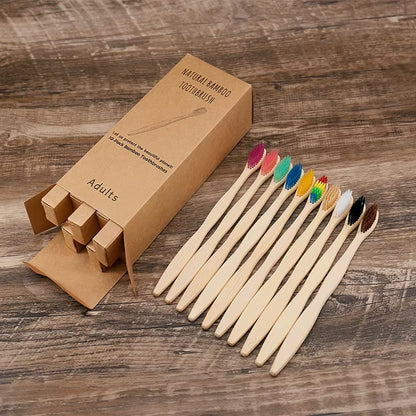 10 Pcs Bpa-Free Soft Bamboo Toothbrushes Biodegradable Natural Bamboo Charcoal Toothbrushes Environmentally Friendly Compostabl