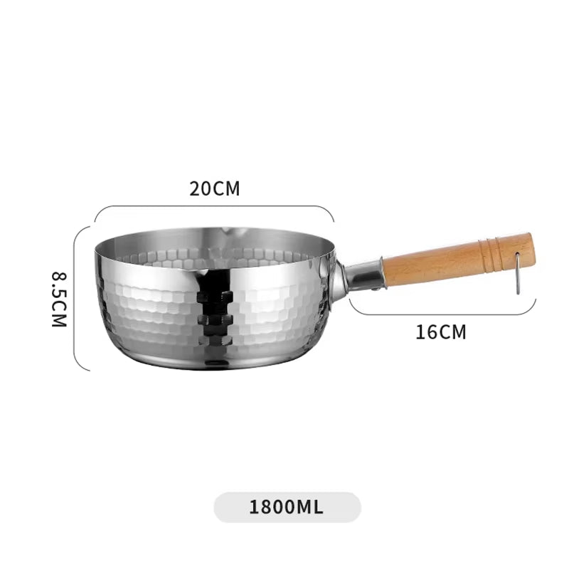 430 Stainless Steel Pan Snow Pan Wooden Handle Stew Pots Fry Wok Saucepan Milk Pot Kitchen Utensils Practical Cookware Japanese