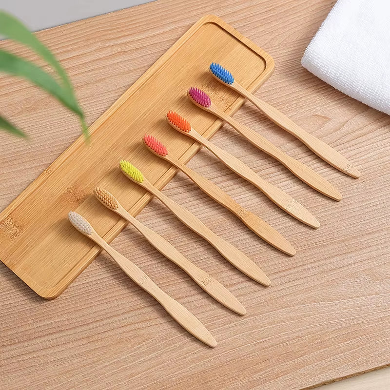 10 Pcs Bpa-Free Soft Bamboo Toothbrushes Biodegradable Natural Bamboo Charcoal Toothbrushes Environmentally Friendly Compostabl
