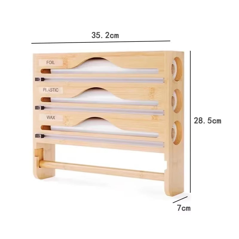1Pc Cling Film Cutter Minimalist Wall Mounted Wooden Kitchenware Multi Compartment Layer Hidden Scratchers Kitchen Organizer