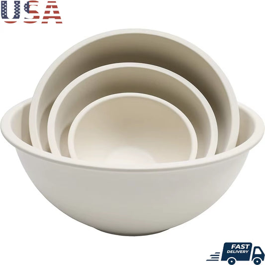 Eco Friendly Bamboo Fiber Mixing Bowl Set 4 Pieces Biodegradable Dishwasher Safe Kitchen Cooking Tools Natural Color