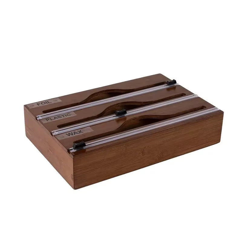 1Pc Cling Film Cutter Minimalist Wall Mounted Wooden Kitchenware Multi Compartment Layer Hidden Scratchers Kitchen Organizer