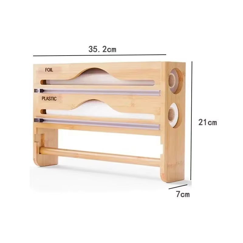 1Pc Cling Film Cutter Minimalist Wall Mounted Wooden Kitchenware Multi Compartment Layer Hidden Scratchers Kitchen Organizer