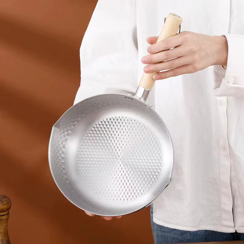 430 Stainless Steel Pan Snow Pan Wooden Handle Stew Pots Fry Wok Saucepan Milk Pot Kitchen Utensils Practical Cookware Japanese
